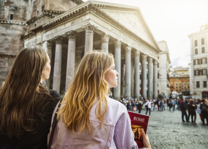 tourists walking around in Rome